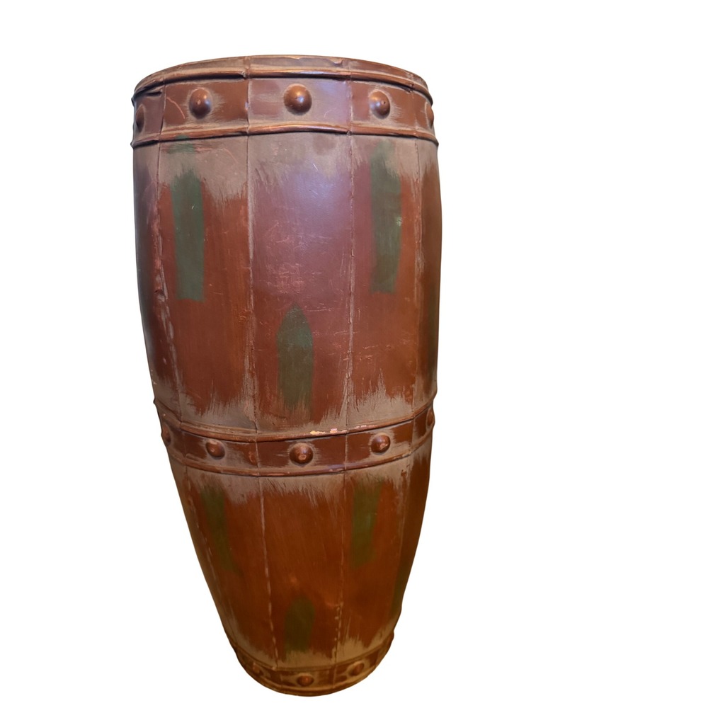 Rustic Distressed Metal Barrel Floor Vase Copper Green Industrial Farmhouse 24"